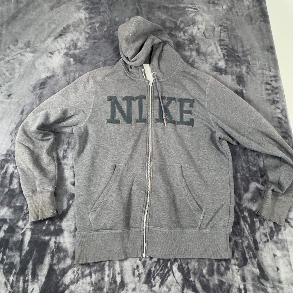 Nike Full Zip Hoodie Mens Large Gray 446576-071 Block Logo Fleece